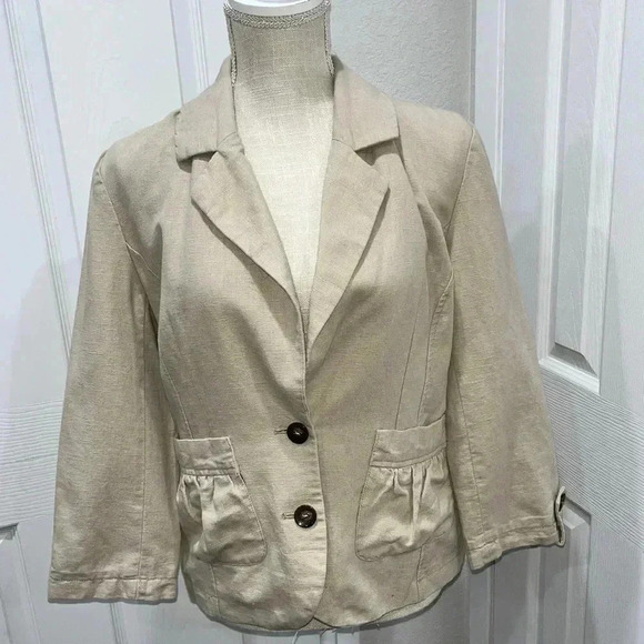 Peck and Peck 2 button blazer jacket beige neutral boho extra detailing - Picture 1 of 6